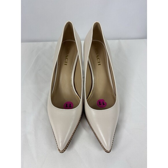 Coach Vonna Heels Cream Chalk 11 Studded Beadchain Pointy Toe Semi Matte Calf - Picture 16 of 16